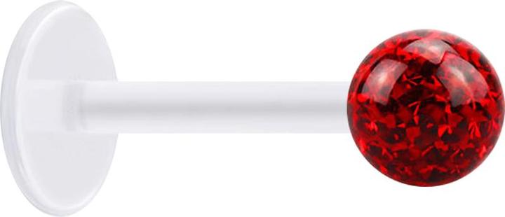 Produktbild Star Piercing Micro Labret transparent mit Kristallkugel rot und Epoxy Schutzschicht (ohne Messing, Chirurgenstahl 316L, Kunststoff)