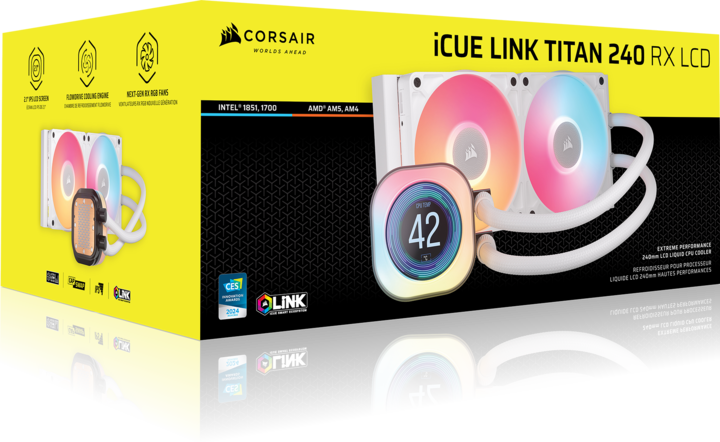 Produktbild Corsair iCUE LINK TITAN 240 RX LCD White AIO, 240mm Radiator, Liquid CPU Cooler (275 mm)