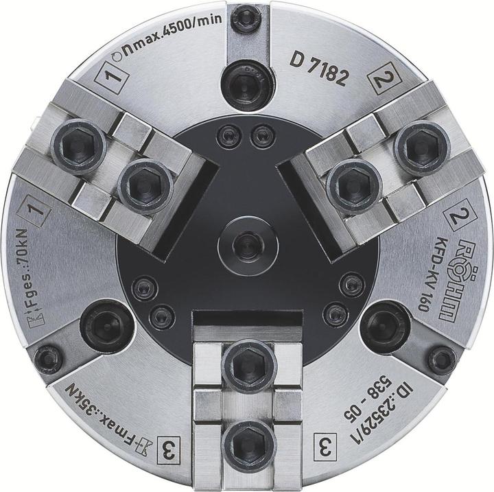 Produktbild Röhm Kraftspannfutter KFD 200, 3-Backen, mit Kreuzversatz, Zylindrische Zentrieraufnahme