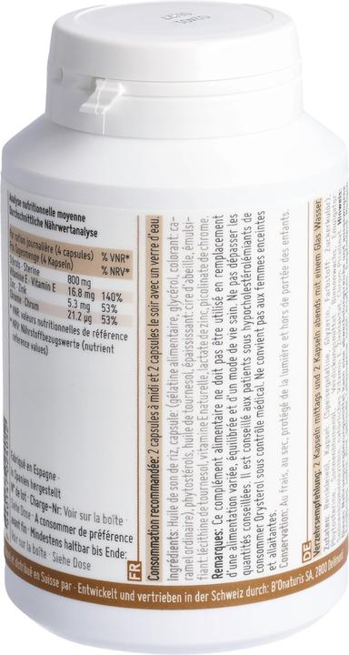 Valeurs nutritives et ingrédients B'Onaturis Huile de son de riz (120 pièce(s), Capsules, 178 g)