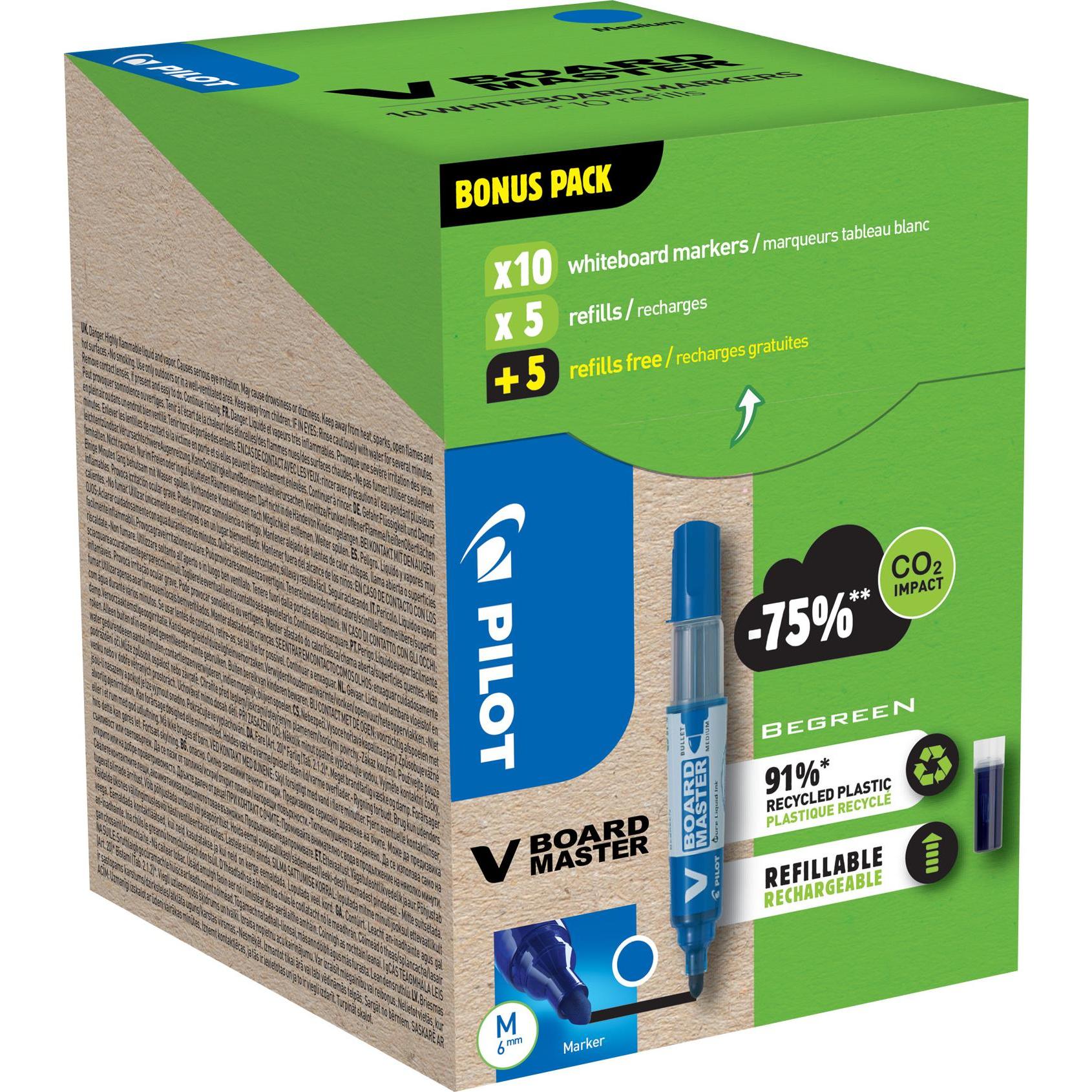 Thumbnail - Pilot, Marker, Greenpack V-Board Master, blau, 10 Marker und 10 Ersatzminen (Blau, 5 mm, 20 x)