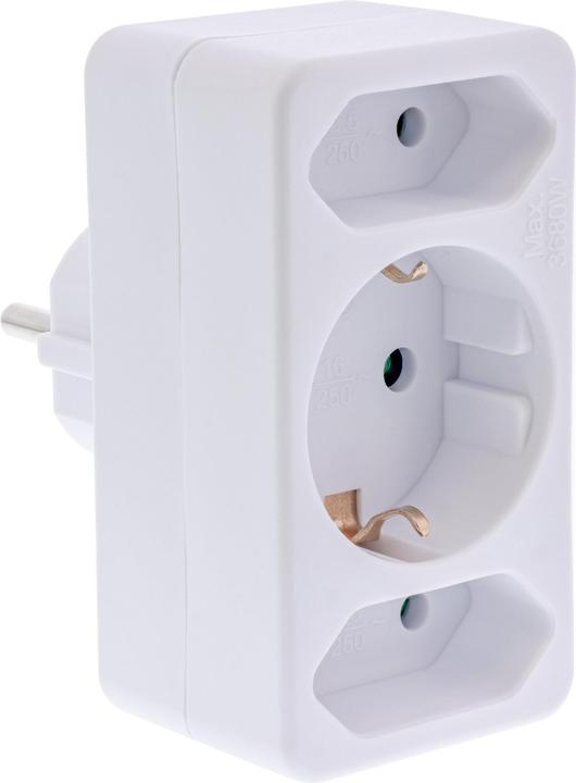 InLine Socket outlet adapter, earthing contact plug to 2x Euro socket + 1x earthing contact socket, with (CEE 7/3, 3x)