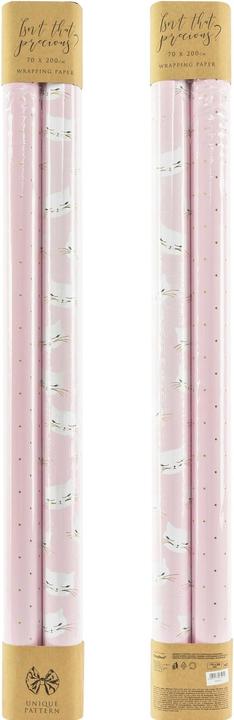 Image du produit Partydeco Papier cadeau chat 70 x 200 cm, 2 pièces, rose/blanc (Papier cadeau, 2 x)