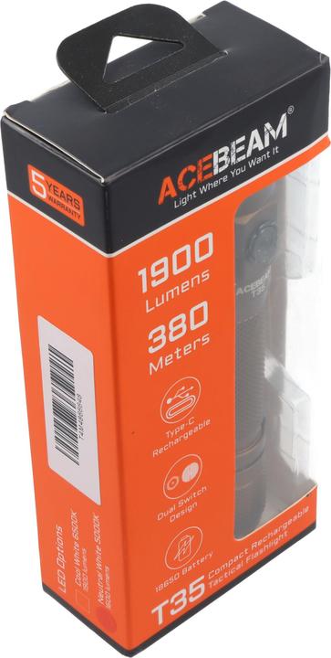 Actual product image AceBeam T35 LED-Taschenlampe mit bis zu 1.600 Lumen, 352 Meter Leuchtweite, 5.000K, braun (13.80 cm, 1600 lm)
