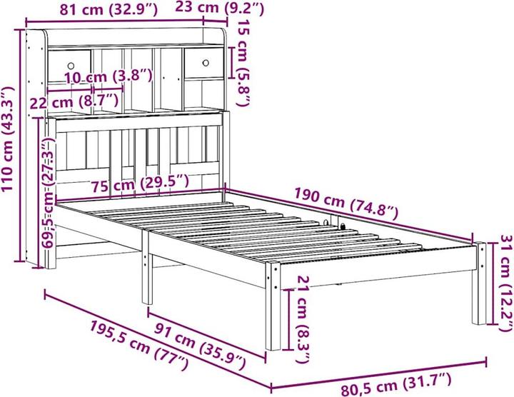Produktbild vidaXL Bücherregalbett (75 x 190 cm)