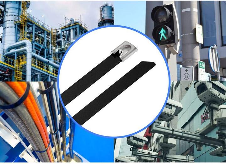 Actual product image Tru Components TC-12647616 Steel cable tie 360 mm 7.9 mm AISI 304 with coating (Plastic cable ties, 360 mm, 100 pcs.)