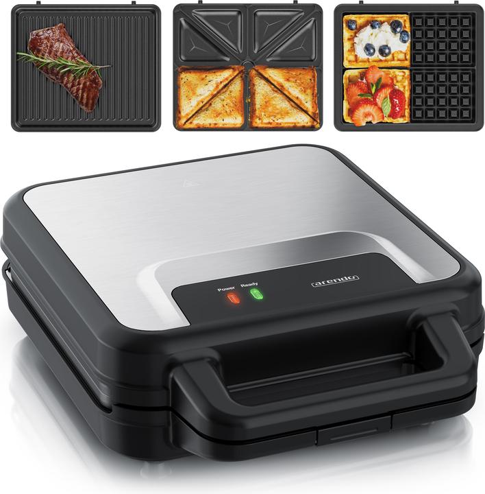 Arendo 3-in-1-Sandwichmaker Waffeleisen & Kontaktgrill, abnehmbare Platten, 1400 W, Waffel & Grill, Panini