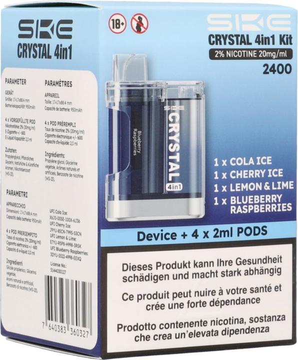 Produktbild SKE Crystal 4in1 Kit (Cola, Himbeere, Fisch, Kirsche, Blaubeere)