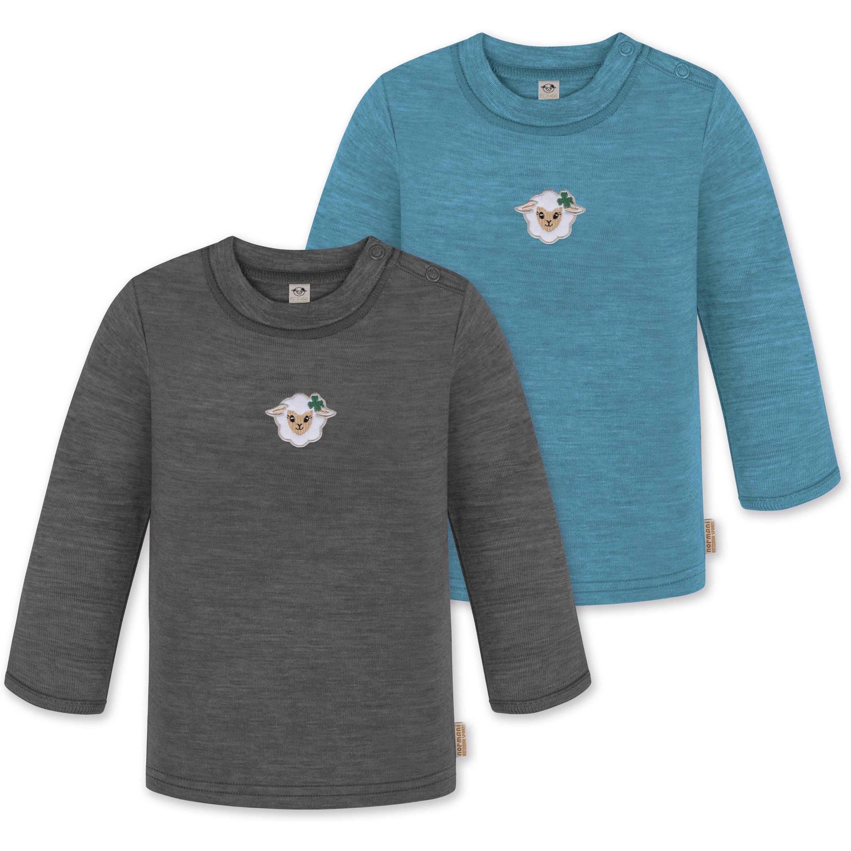 Normani, Herren, Body, 2er Pack Baby Merino Longsleeve „Taupo" - 9473, Blau, (80)