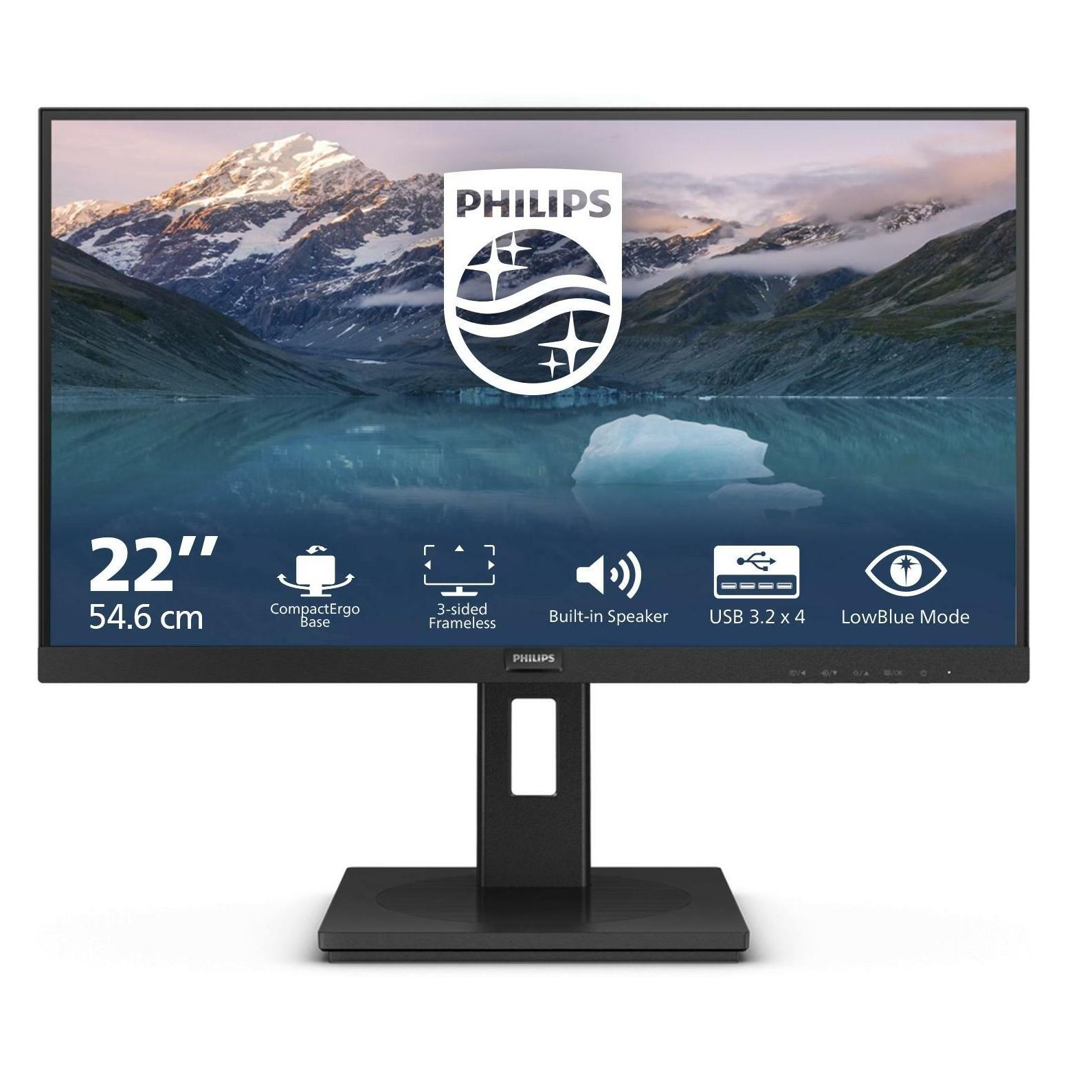 Philips 21.5IN 16:9 1920X1080 4MS 3000:1 HDMI/DP/USB (1920 x 1080 Pixel, 21.50"), Monitor, Schwarz