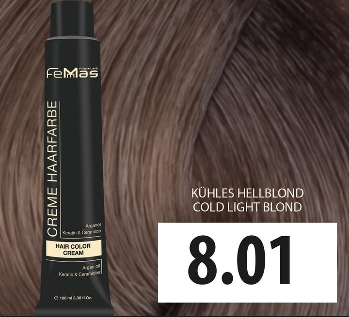 Immagine prodotto FemMas 8.01) Colore per capelli biondo chiaro freddo 100ml (Biondo chiaro freddo)