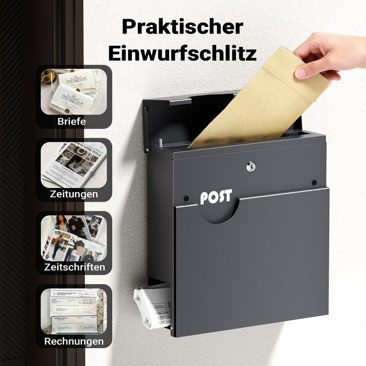 Produktbild Wiltec Briefkasten Anthrazit V62 Postkasten Stahl Zeitungsfach Wandbriefkasten