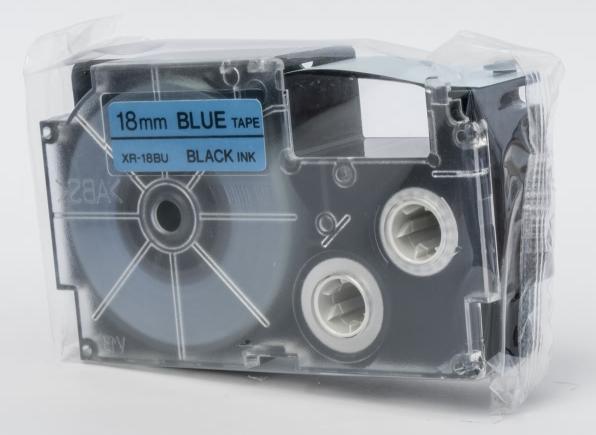 Actual product image Casio XR-18BU1 18mm black on blue, 8 metres (1.80 cm, Black, Blue)
