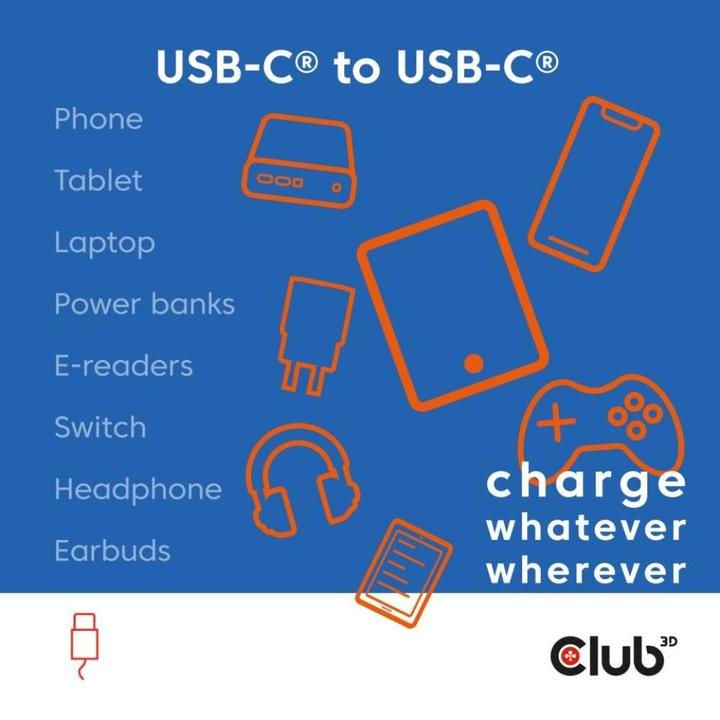 Actual product image Club 3D Club3D Lifestyle USB-C Magnetisches Kabel 240W 2m rosa St/St (2 m, USB 2.0, 240 W)