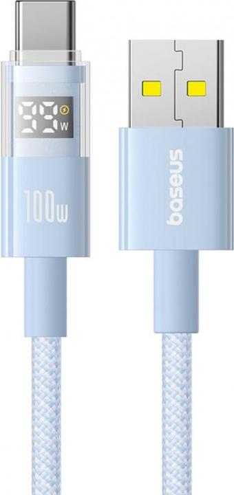 Actual product image Baseus USB-A to USB-C Cable Display 2, 100W, 5A, 1m, Blue (1 m, USB 3.2 Gen 2, 100 W)