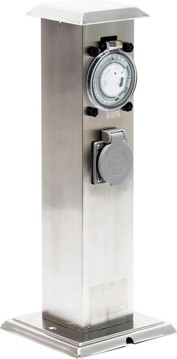 Produktbild Wiltec 2-fach Aussensteckdose Steckdosensäule Edelstahl Outdoor Aussen Zeitschaltuhr IP44