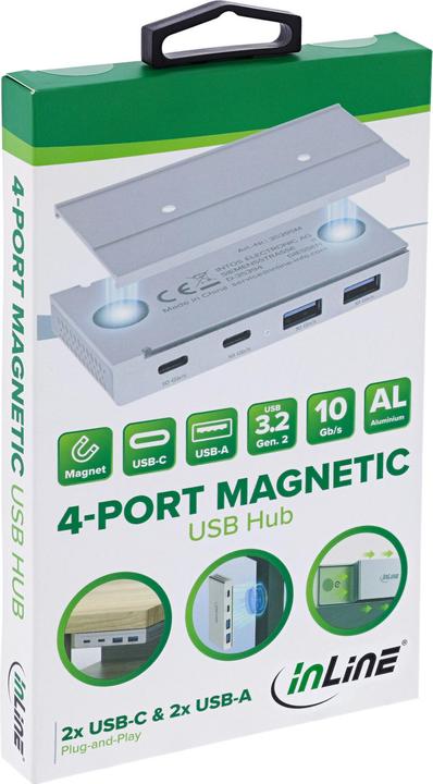 Image du produit InLine ® 4-Port Magnetic USB Hub, 2x USB-C, 2x USB-A, 10Gb/s, Aluminiumgehäuse (USB-C, 4 ports)
