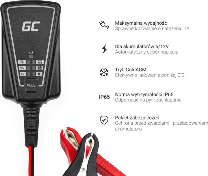 Image du produit GreenCell ACAGM06 chargeur automatique, sortie Green Cell do rechargeable 6V (12V, 6V, 1 A)