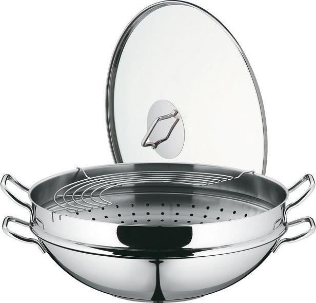 Actual product image WMF Wok Set 4tlg Wokpfanne 36cm 4,5l Glasdeckel Induktion Edelstahl (36.36 cm, Wok, Stainless steel)