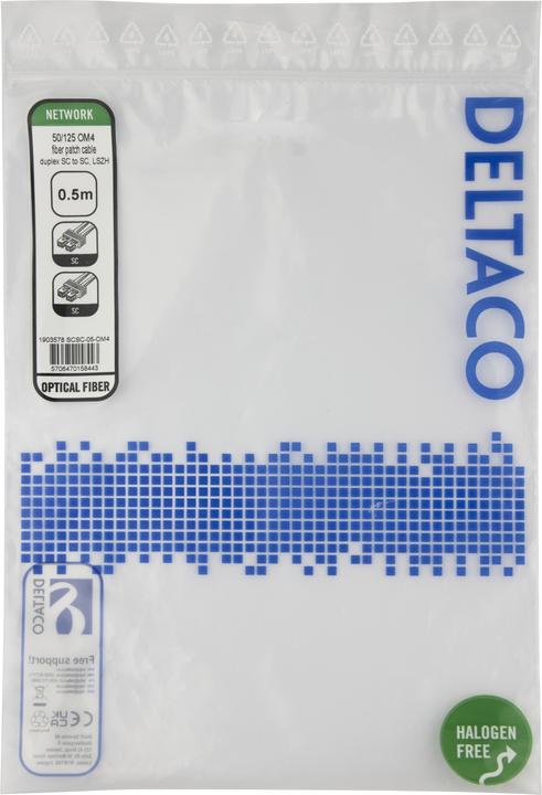 Actual product image Deltaco OM4 Fiber cable, SC - SC, duplex, multimode, 0,5m (0.50 m)