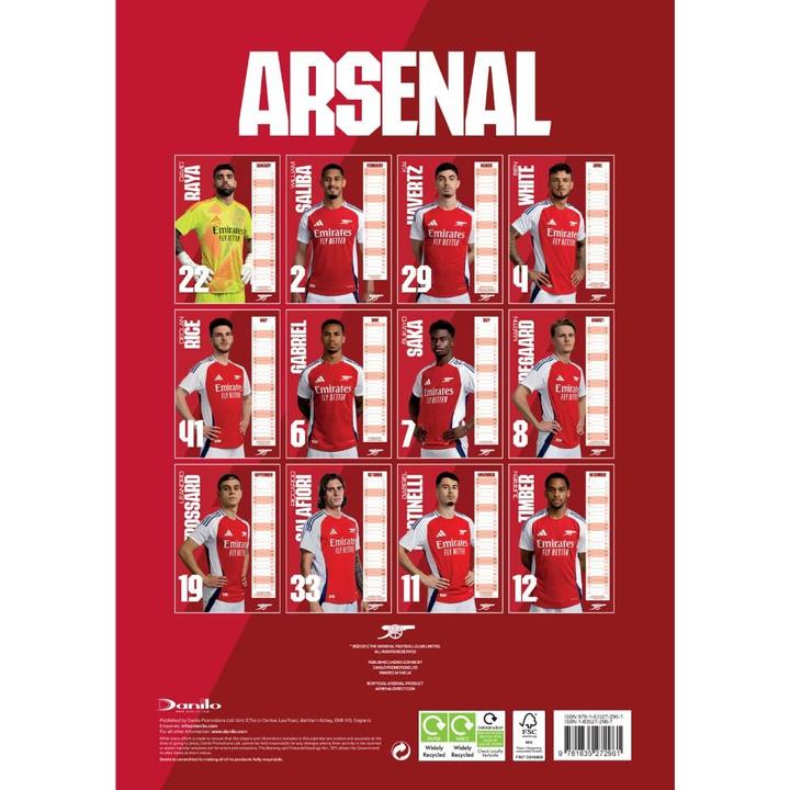 Actual product image Arsenal FC 2025 A3 Wall Calendar (A3, Hardcover, German)