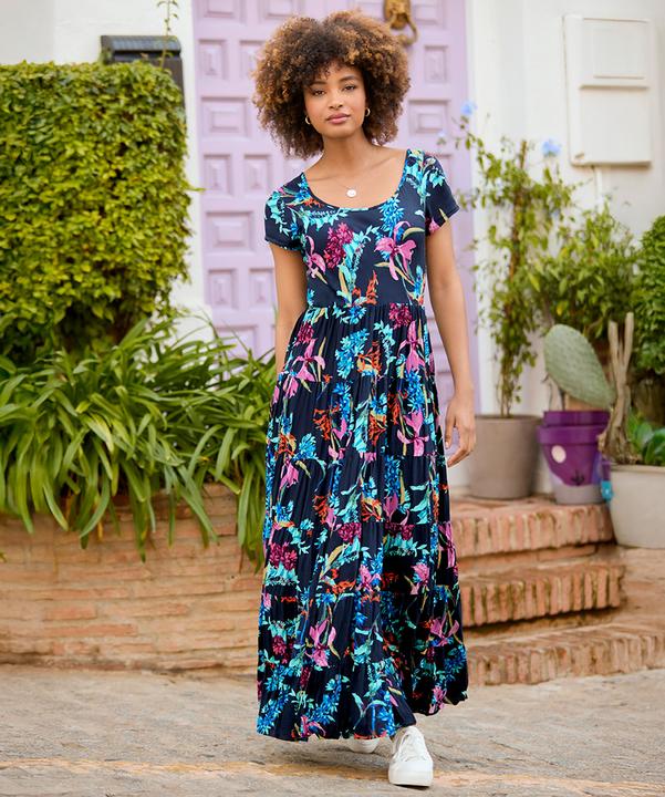 Actual product image Joe Browns PETITE Dark Floral Crinkle Maxi Dress (34)