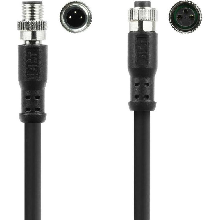 Thumbnail - ACT Industrial 5.00 meters Sensor cable M8A 3-pin male to M8A 3-pin female, Ultraflex Xtreme TPE cable, Elektronikkabel ...