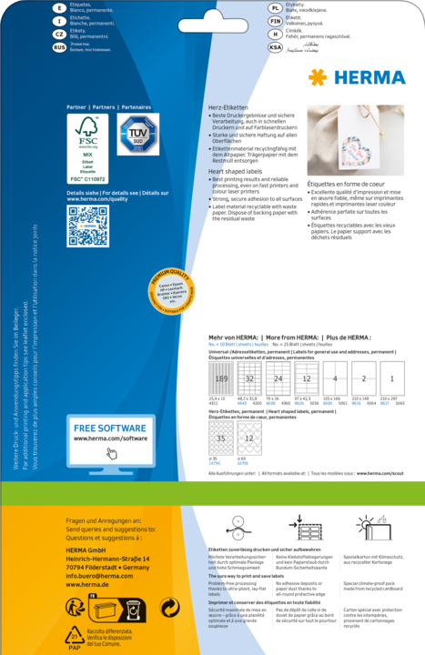 Image du produit Herma Étiquettes coeur A4