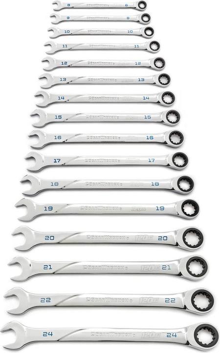 Produktbild Gear Wrench 120XP Spline drive Ratschen-Ringmaulschlüssel Satz, 16-tlg. (10  mm, 11 mm, 14 mm, 15 mm, 21 mm, 18 mm, 8 mm, 17 mm, 22 mm, 9 mm, 20 mm, 16 mm, 12 mm, 19 mm, 24 mm, 13 mm)
