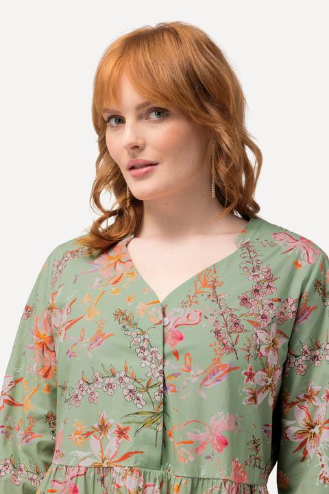 Produktbild Ulla Popken Tunikakleid, floraler Druck, V-Ausschnitt, 3/4-Arm (50, 52)