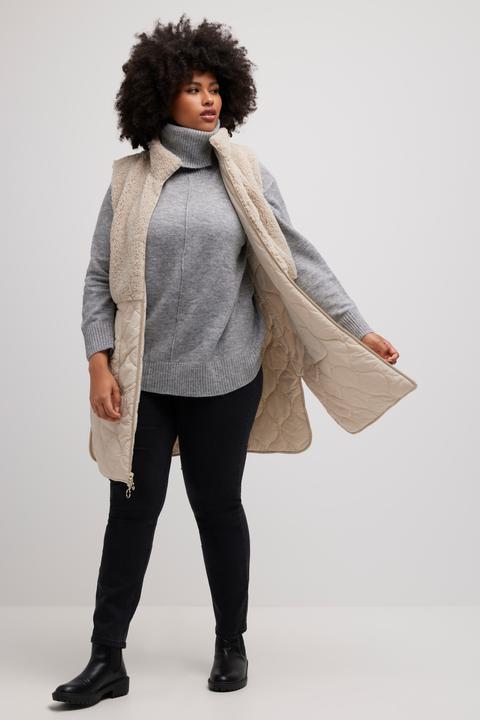 Image du produit Ulla Popken Gilet réversible, surpiqûres ondulées/effet patchwork, col montant, sans manches (42, 44)