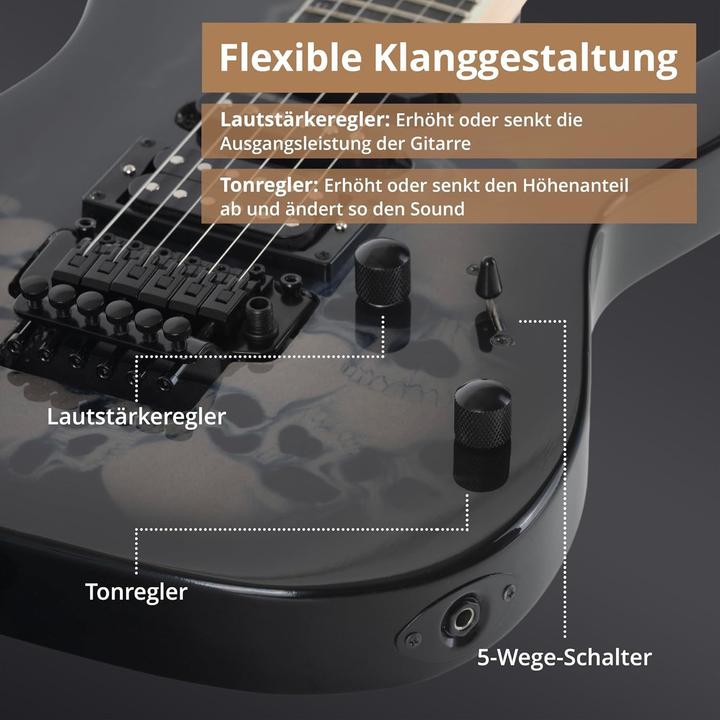 Produktbild Rocktile E-Gitarre mit Singlecoils, Humbucker und Tremolo (E-Gitarre, Ahorn Hals, Lindenholz Korpus, Palisander Griffbrett)