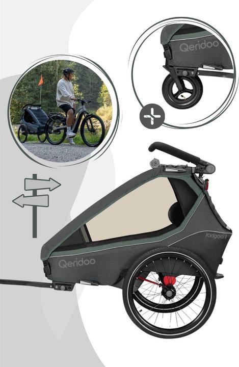 Produktbild Qeridoo Kinderfahrradanhänger Kidgoo1 Ivy Green Kollektion 2023