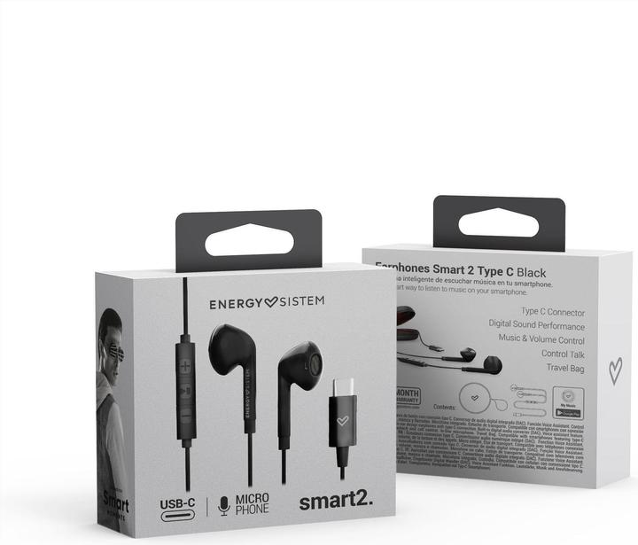 Actual product image Energy Sistem Smart 2 Type C Headphones Wired In Ear Calls/Music USB Type-C Black (Cable)