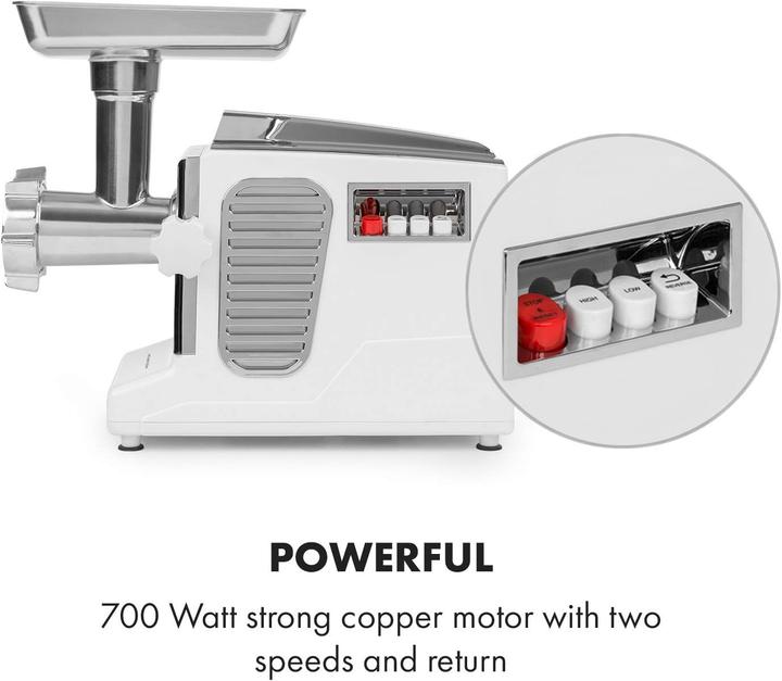 Produktbild Klarstein Kraftprotz elektrischer Fleischwolf Weiss Silberfarben
