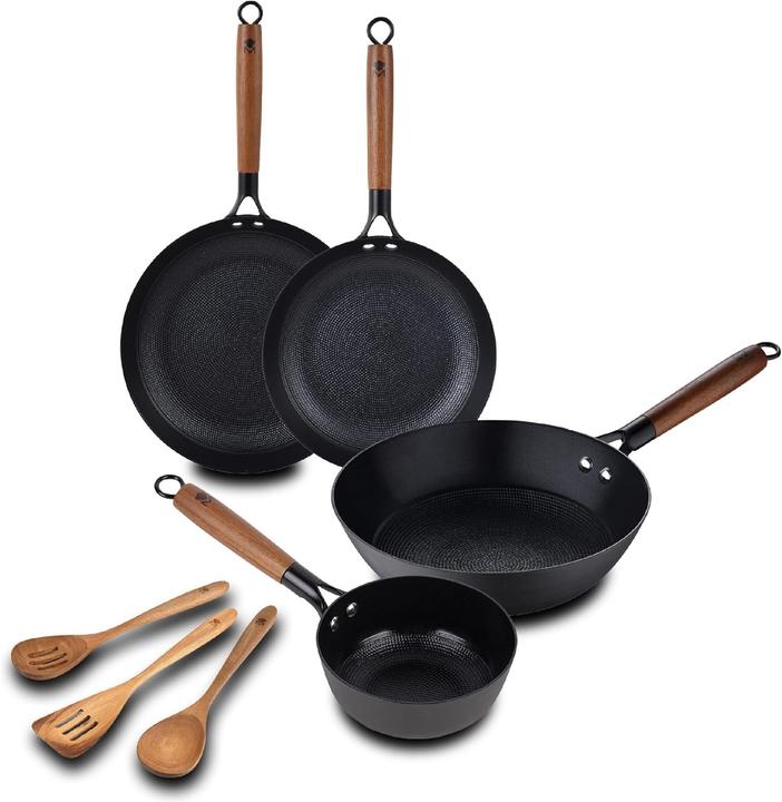 MasterPRO Komplettes Kochset mit Keramikbeschichtung, Acacia-Griffen, für alle Herdarten, PFAS-frei (Bratpfanne, Kochtopf)