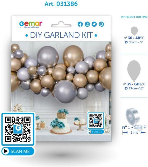 Produktbild Gemar Ballon-Girlanden-Set, Do It Yourself, Shiny gold-silber (65x)
