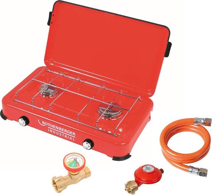 Rothenberger Industrial zweiflammiger Duo Campingkocher mit Gas OFF zur automatischen Abschaltung &a