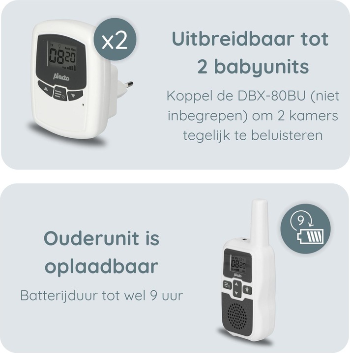 Produktbild Alecto Baby DBX-80 - Babyphone mit Reichweite von bis zu 3.000 Metern, weiss/anthrazit (Babyphone Audio, 3000 m)