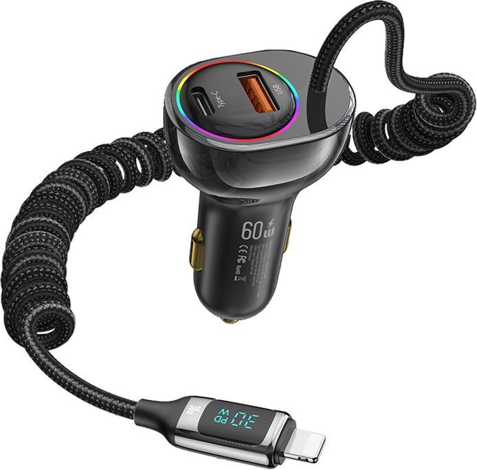 Produktbild Usams Ład. sam. C37 1xUSB+1xUSB-C 60W + kabel Ligtning 30W PD+QC Fast Charge czarny/black CC193CC01