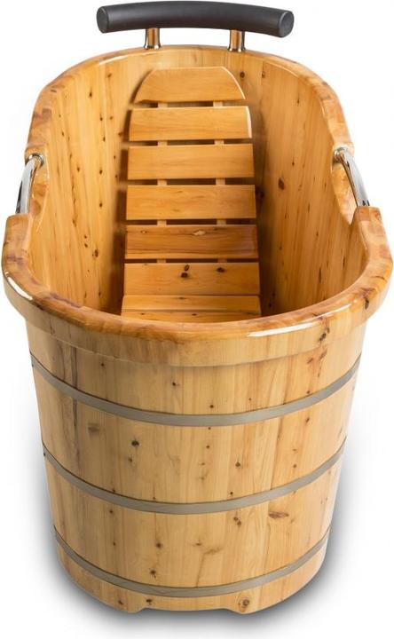 Immagine prodotto PureHaven Vasca da bagno indipendente in legno 135x67 cm in legno di cedro 120 L design ergonomico facile da (120 l, 67 cm, 135 cm)