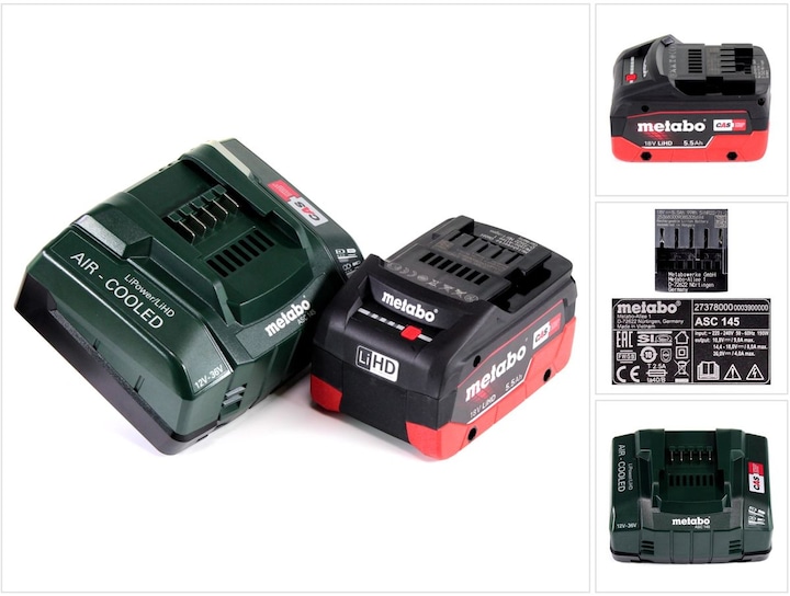 Actual product image Metabo Battery base set 18V with 1x battery LiHD 5,5Ah ( 625368000 ) + charger ASC 145 ( 627378000 ) (18 V)