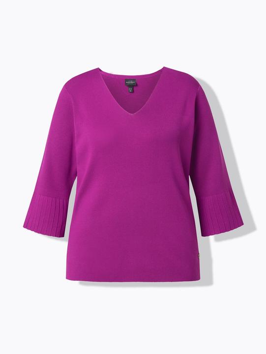 Produktbild Ulla Popken Pullover, Feinrippstrick, V-Ausschnitt, 3/4-Volantärmel (54)