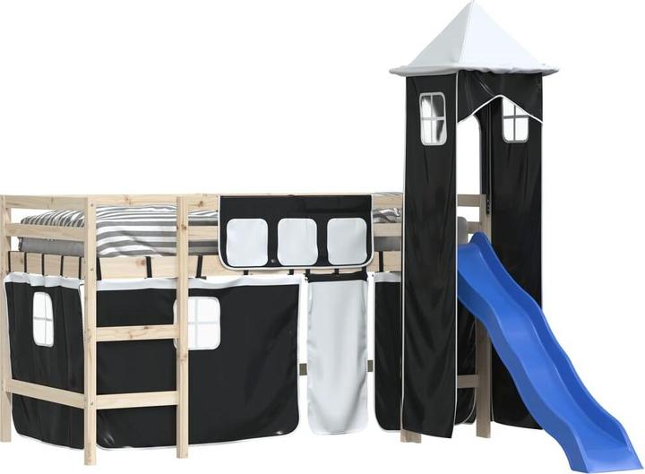 Actual product image vidaXL Curtains for loft bed with tower white and black