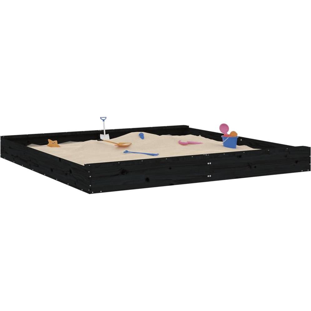 Thumbnail - VidaXL Sandkasten mit Sitzen Schwarz Quadratisch Massivholz