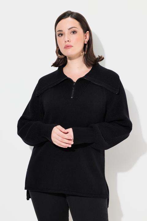 Image du produit Ulla Popken Pull camionneur, col montant côtelé avec fermeture à glissière, manches longues raglan (42, 44)