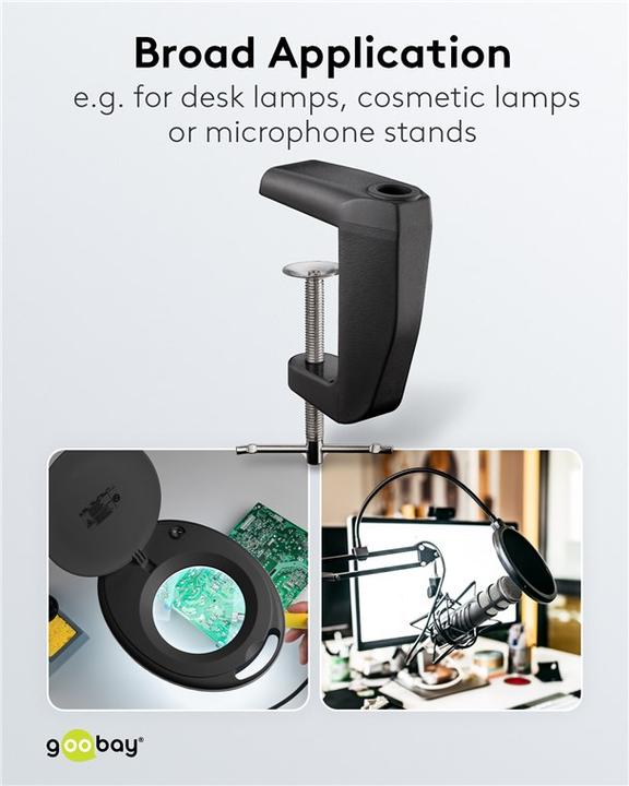 Immagine prodotto Goobay Morsetto da tavolo di ricambio per lampade a lente con braccio articolato, nero