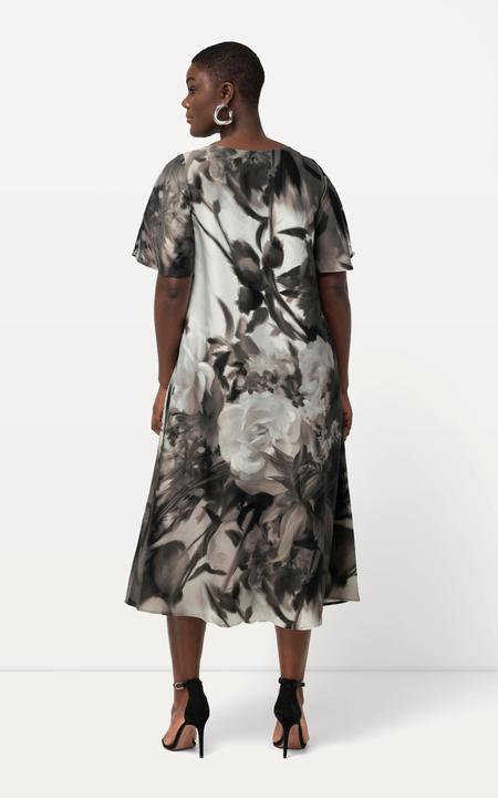 Produktbild Ulla Popken Midikleid, Blüten, Ziersteine, V-Ausschnitt, Halbarm (50, 52)