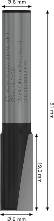 Actual product image Bosch Professional Zubehör Groove cutter, 8 mm, D1 9 mm, L 19.6 mm, G 51 mm. For hand milling cutters
