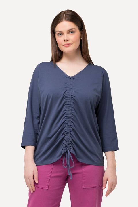 Immagine prodotto Ulla Popken T-shirt con arricciatura, scollo a V, maniche a 3/4 e cotone biologico (58)